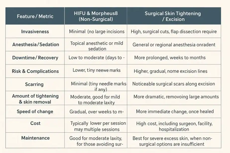 Table showing benefits of Lipo Freeze 2 U Andover treatments for skin tightening following weight loss injections.